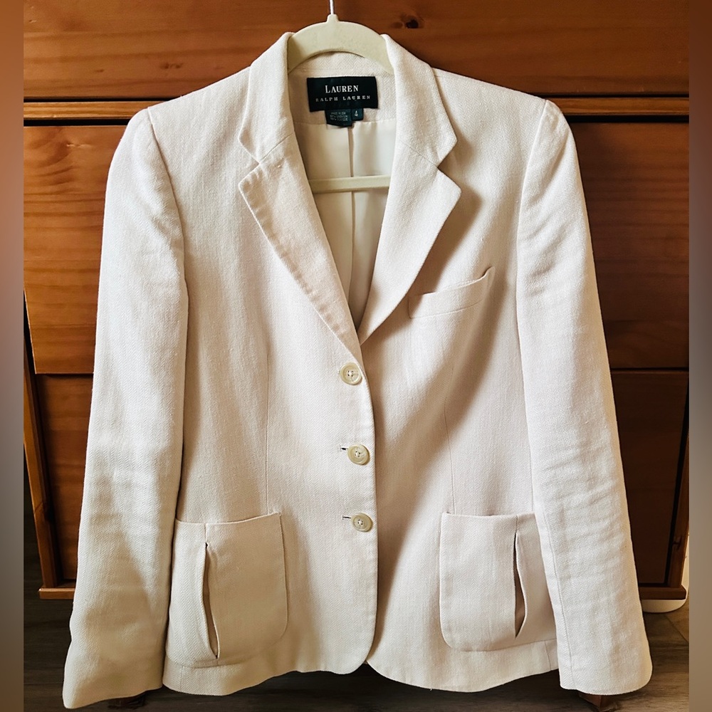 Ralph Lauren Ivory Linen Silk Blend Womens Blazer